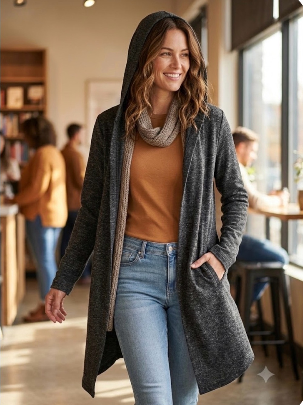 NWT Bluenotes Charcoal Grey Longline Hooded Cardigan Medium